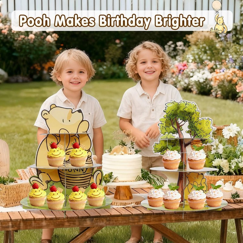 2Pcs Classic Winnie Bear Baby Shower Birthday Decorations Cupcake Stands, Neu... gallery