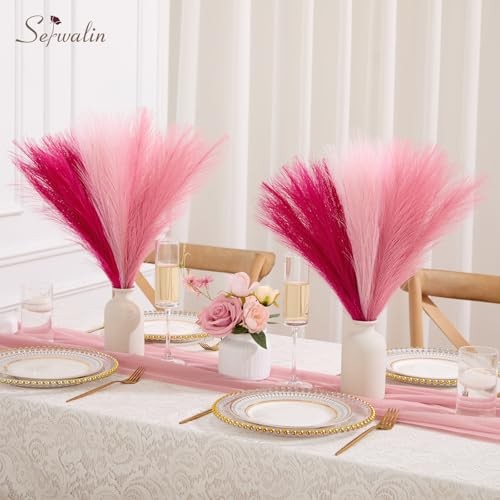 60Pcs Hot Pink & Blush & Pink Pampas Grass Decor, 17.7'' Faux C Hot Pink gallery