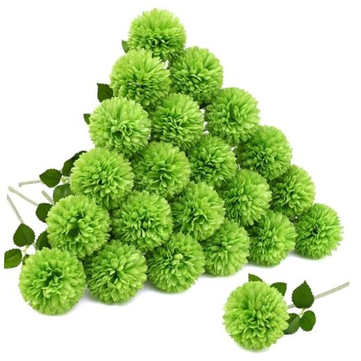 24pcs Green Flowers Artificial Chrysanthemum Ball Silk Hydrangea Flowers