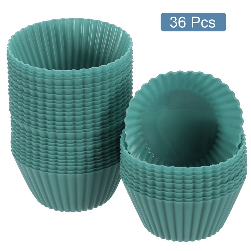 36Pcs Silicone Cupcake Baking Cups, 2.8" Non-Stick Muffins Liners Dark Green gallery