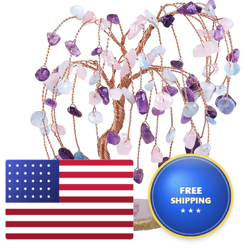Rockcloud Amethyst Rose Quartz Aquamarine Crystal Tree For Home Office Decor