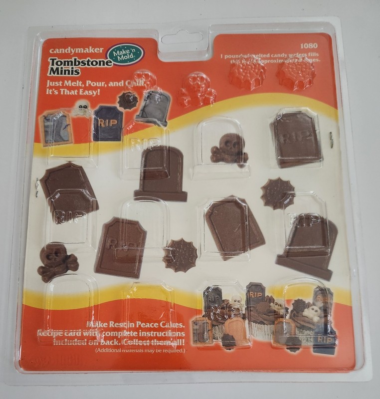 Vintage Candymaker Make'N Mold Plastic Candy Mold Halloween Tombstone Skull Web gallery