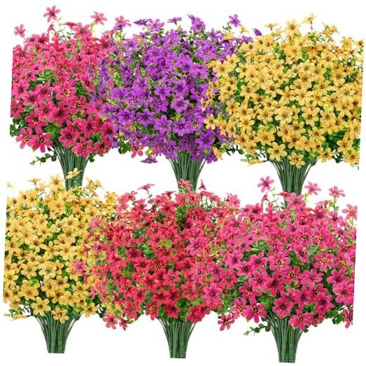 20 Bundles Artificial Flowers for Outdoors Decorations, UV Resistant Mix Color