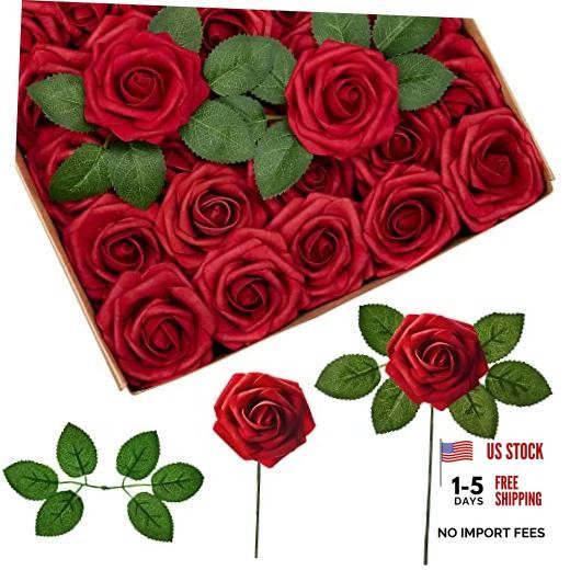 Artificial Flowers Pcs Foam Fake Roses Bulk with Stems for 100 Dark Red