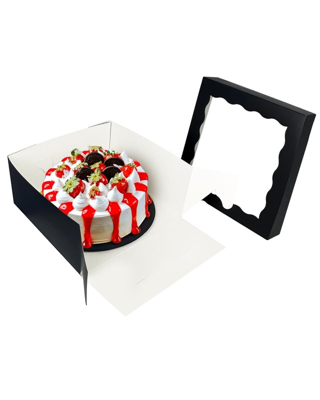 4 Sets 12x12x8-inch Black Cake Box with Window 12-inch Round Cake Boards gallery
