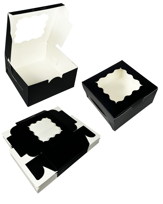 30 PCS 6x6x3 Inch Black Thick Sturdy Macaroon Cookie Bakery Box with Window gallery