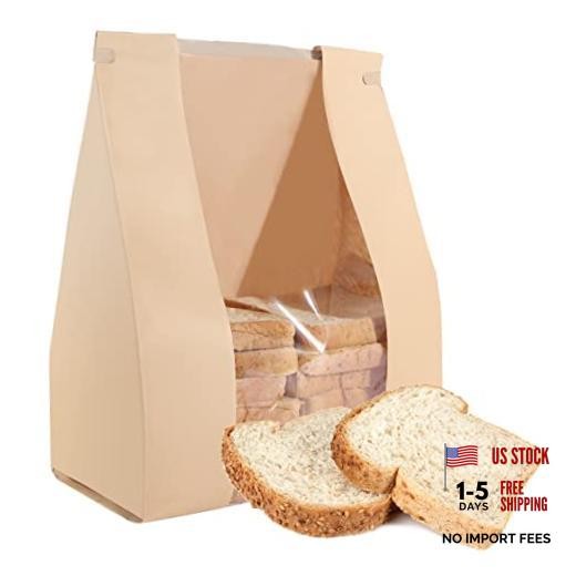 50 Pack Bakery Bags with Window, 13.8 x 9.4 Inch Large Paper Bread Bags for