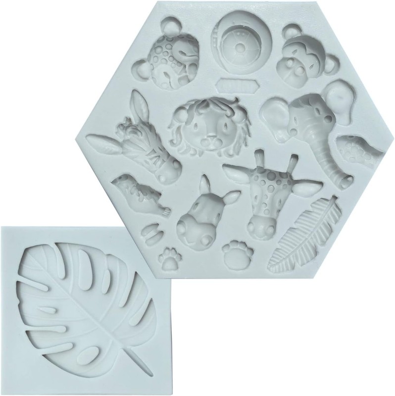 Jungle Safari Animal Cake Mold and Tropical Leaf Fondant Silicone Mold Cupcak... gallery