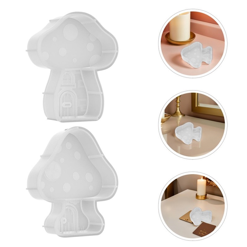 2 PCS Craft Mushroom House Mold 3d Silicone Casting Moulds Houses