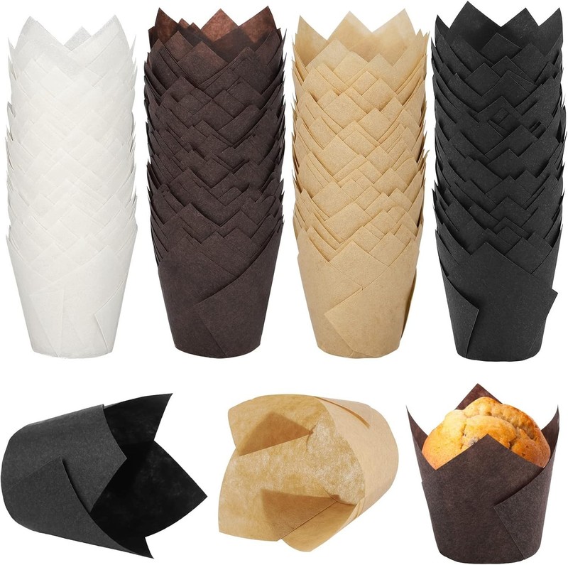 Mini Tulip Cupcake Liners, Greaseproof Baking Cups, 200 Pieces, Brown White