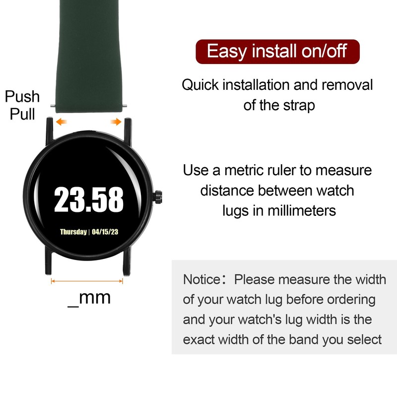 Silicone Watch Strap 22mm Quick Release Clasp Black Dark Green gallery