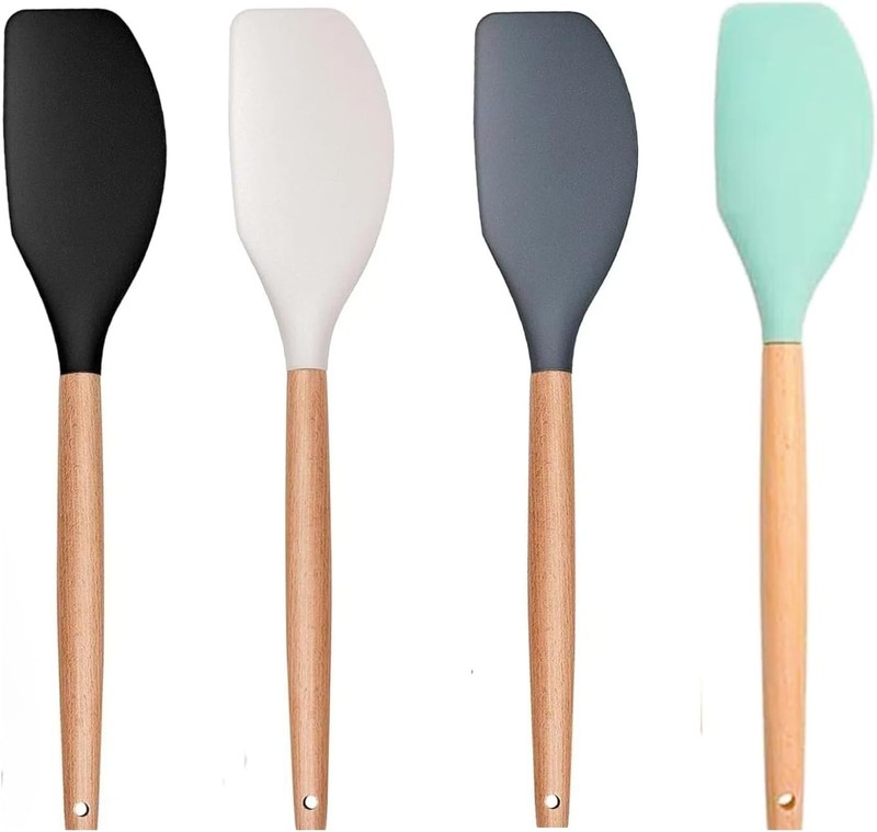 Lar Wooden Handle Spatula Set, 12″ Rubber Spatula 4-Pa