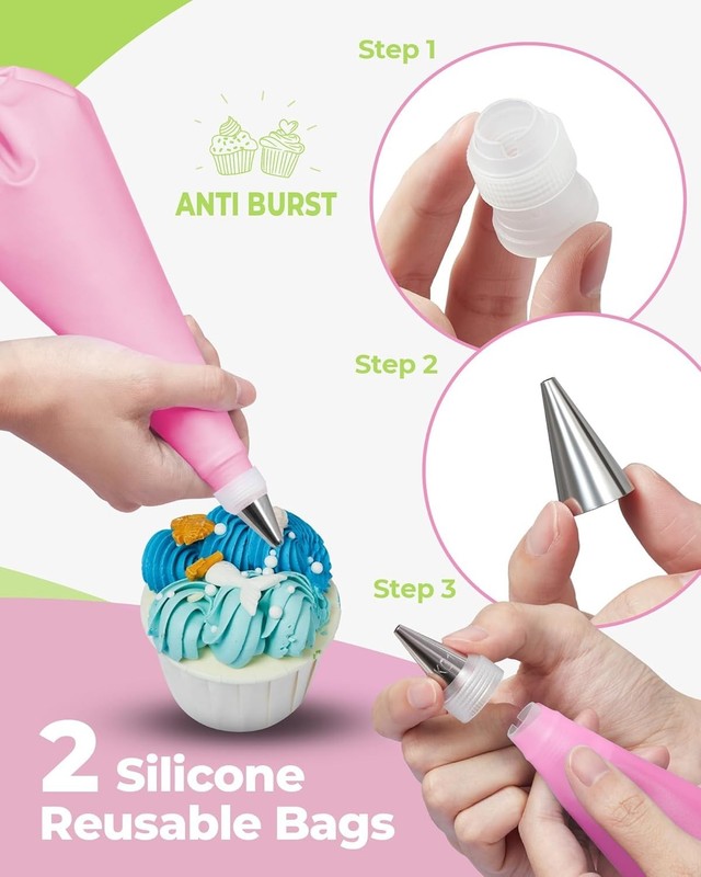 32-Piece Piping Bags and Tips Set with 24 Icing Piping Tips, 2 Reusable Pastr... gallery