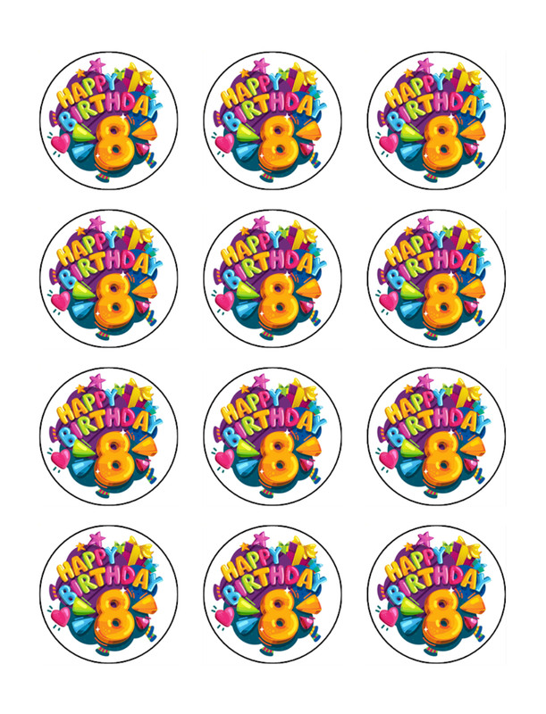 8th Birthday Number – Edible Wafer Cake & Cupcake Toppers – Yay! I’m 8 !