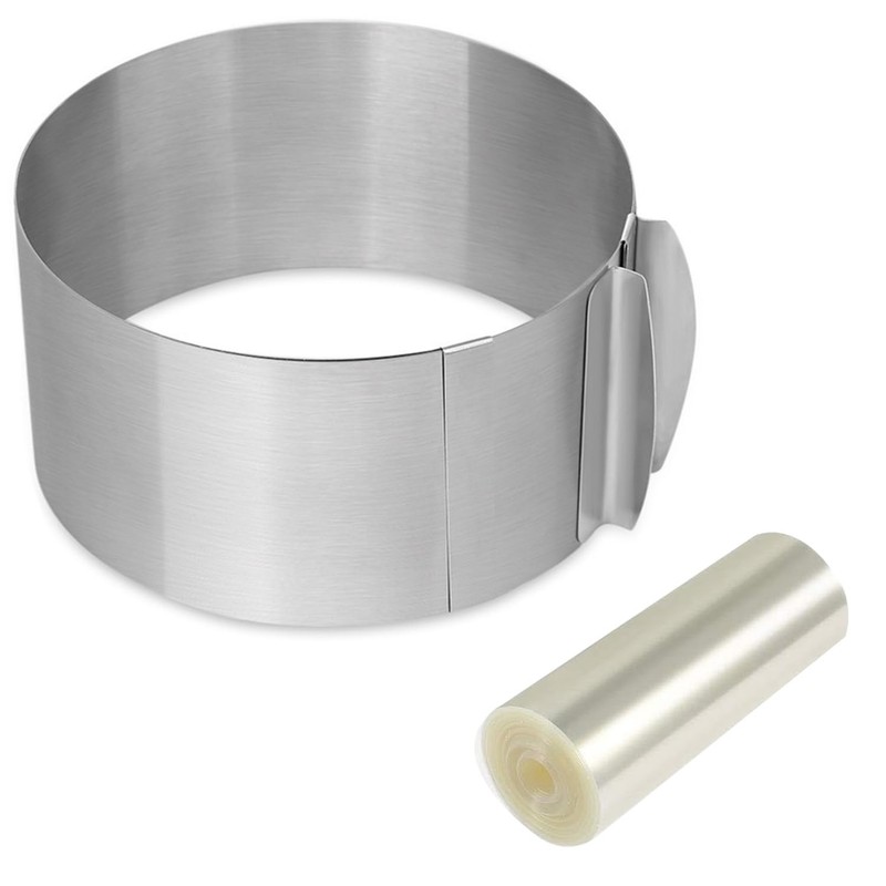 Cake Rings Mousse Mold Set Adjustable 6-12 inch with 5.5" Acetate Collar Roll