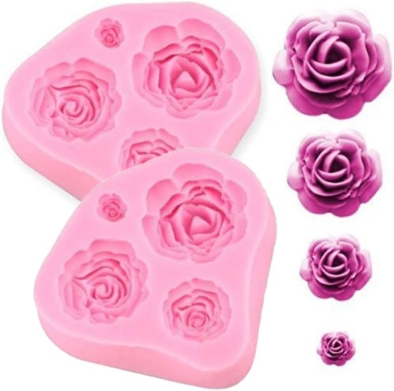 Professional-Grade Rose Fondant Molds: 4 Sizes in Durable Pink Silicone gallery