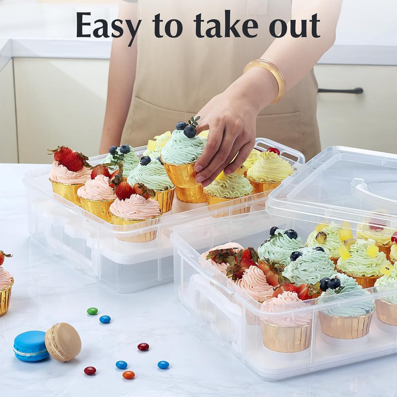 Plastic Cupcake Carrier 24 Count, 2-Layer Cupcake Holder Carries with Lid & Hand gallery