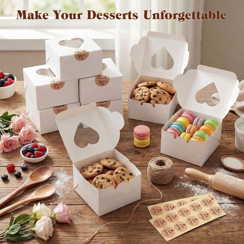 20 PCS 4x4x2.5 In Mini Bakery Cookie Boxes Clear Window Cupcake Pastry gallery