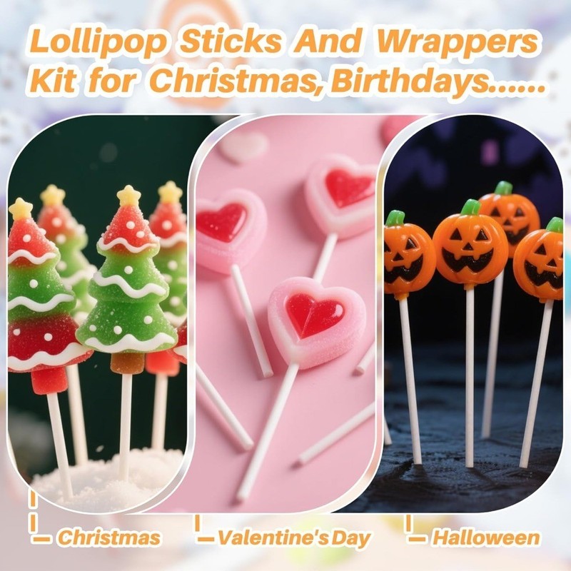 600 Pieces Cake Sticks and Wrappers Kit with Treat Bags and Twist Ties for gallery
