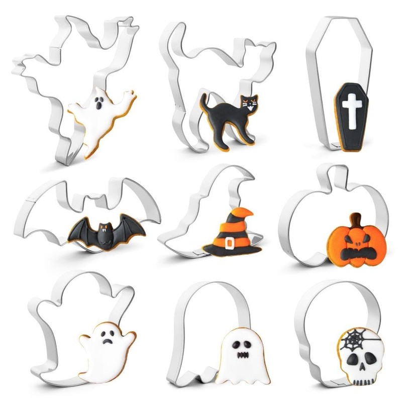 Halloween Cookie Cutters Set,9 Piece Stainless Steel Metal Halloween Cookie Cutt