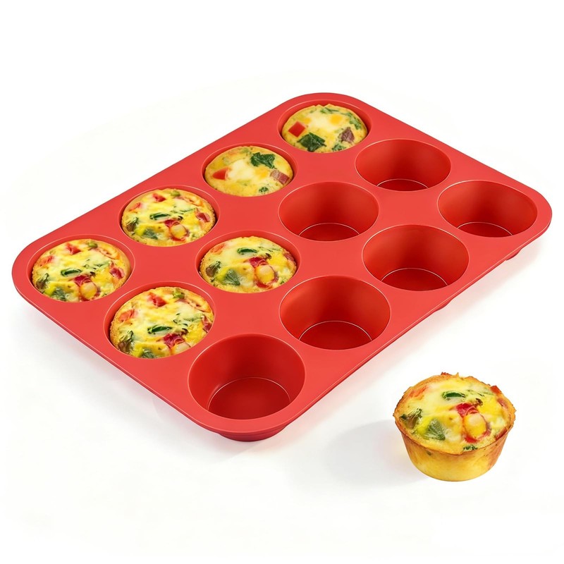CAKETIME 12 Cups Silicone Muffin Pan - 1pc: 12-Cup Regular, Red * 1pc