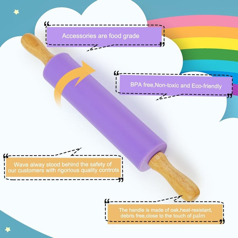 Rolling Pin Baking Non-Stick Silicone Surface Wooden Handle 12 Inch gallery