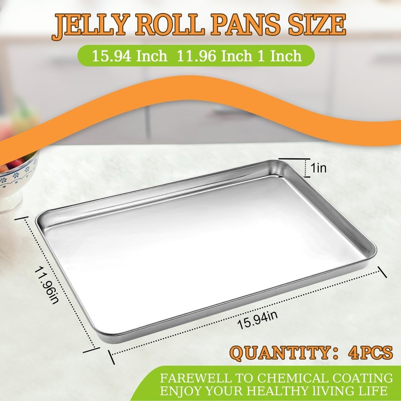 CEKEE 4-Pc Stainless Steel Baking Sheet Set, Cookie Pan Tray, Rust-Free, 16x12" gallery