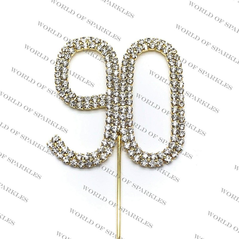 6cm Silver Rhinestone Number Cake Topper 90 Ninety Birthday Anniversary Party