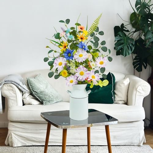 Fake Flowers with Vase, 23" Tall Faux Floral Arrangement in Metal Pot Yellow gallery