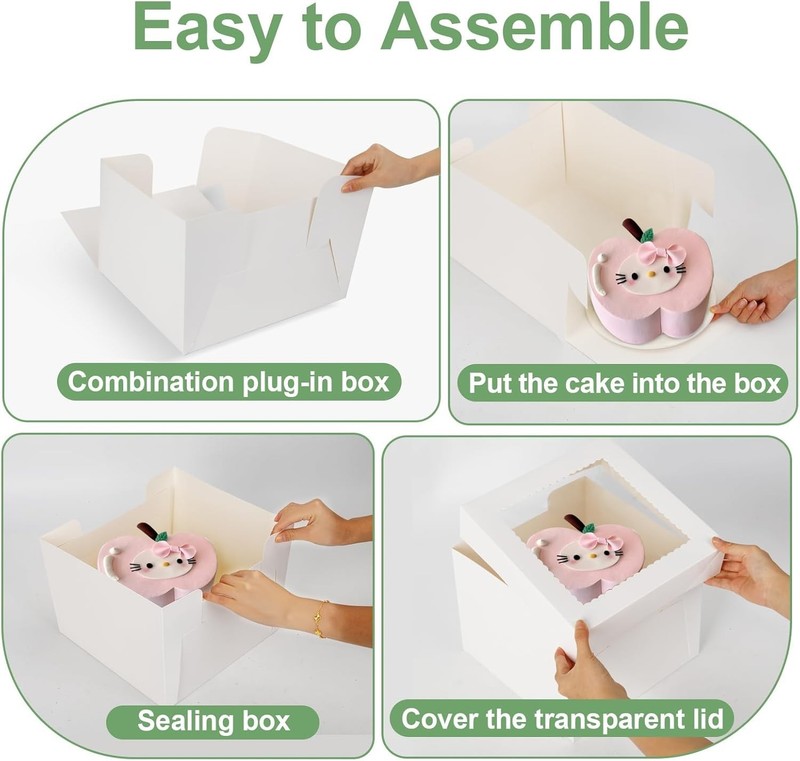 2 Pack Cake Boxes, 12x12x8 Inches Tall Cake Box with Cake Boards, White Baker... gallery
