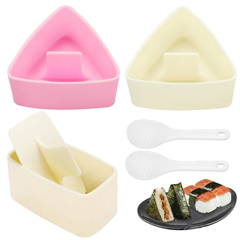Onigiri Mold Set, 3 Pack Rice Ball Large Triangle Mold, pink & beige