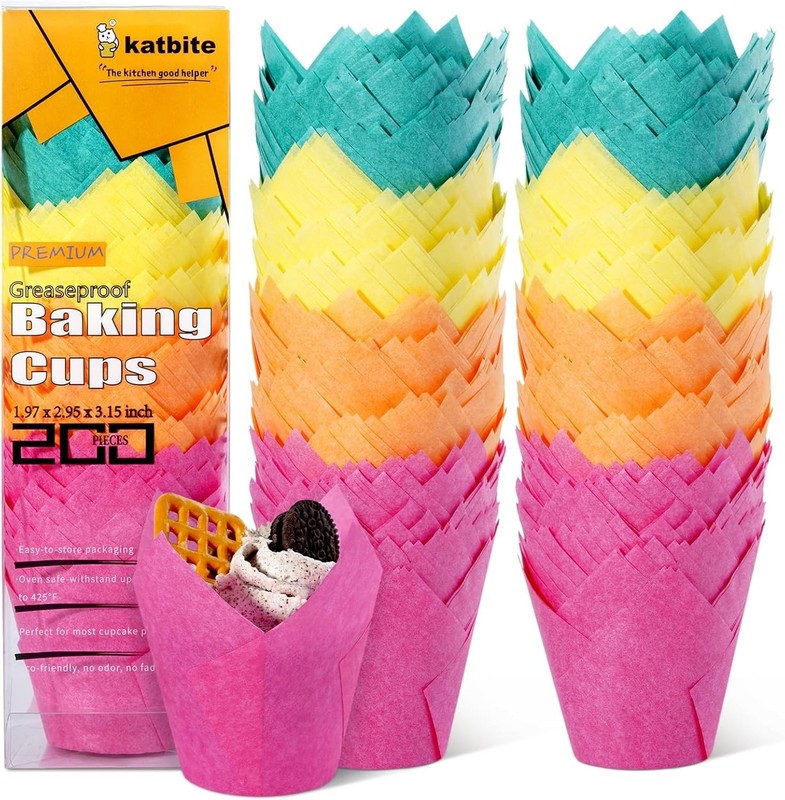 Disposable Tulip Cupcake Wrappers 200PCS - Easy Cleanup for Every Occasion gallery