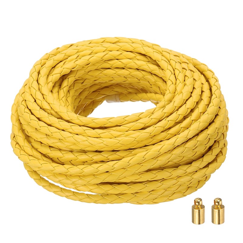 Braided Leather Cords, 8.7 Yard Strap with Cord Lock, 4mm Dia, Yellow