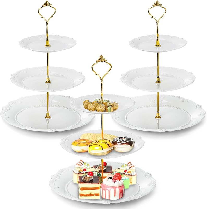 3 Pack Plastic Cupcake Stand 3 Tier Cupcake Stand Dessert Plates Cake Fruit