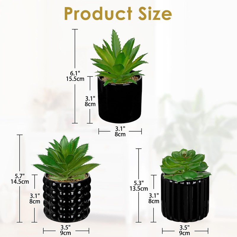 Briful Succulents Plants Artificial In Black Ceramic Pots Set Of 3 Small Fake gallery