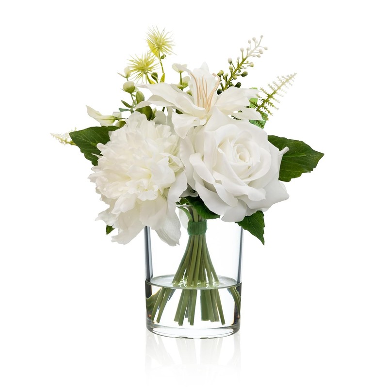 Well Known Artificial Flowers In Glass Vase Fake Water Silk Peony Rose Flower