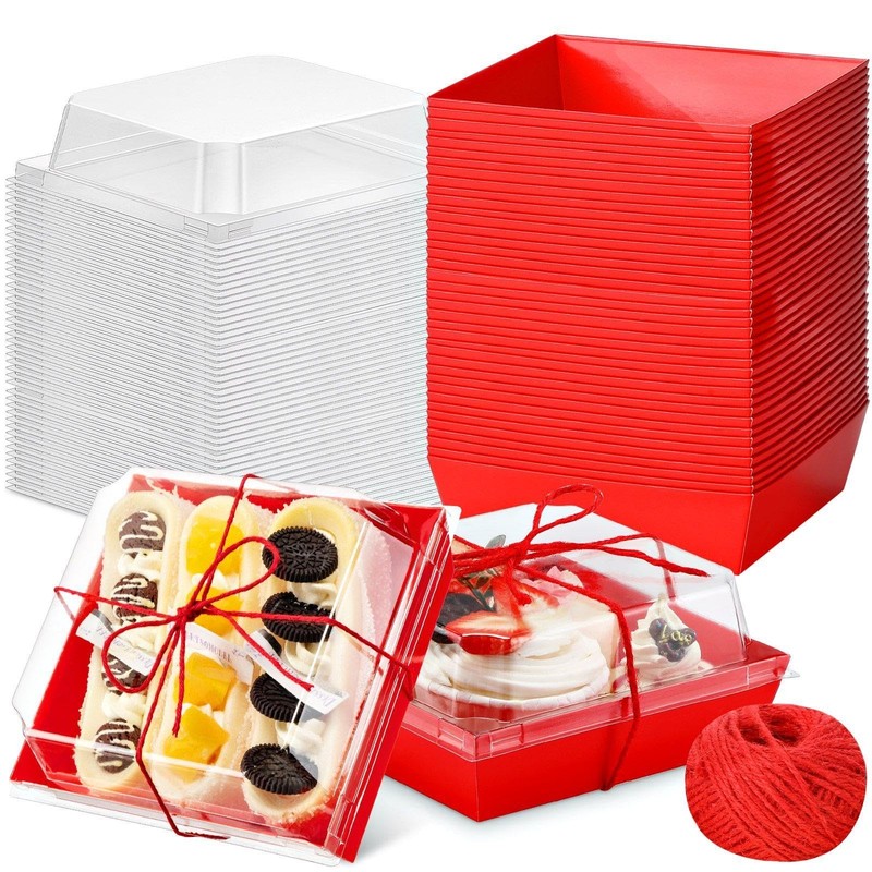 200 Pcs Charcuterie Boxes with Clear Lids 5” Disposable Square Dessert Paper