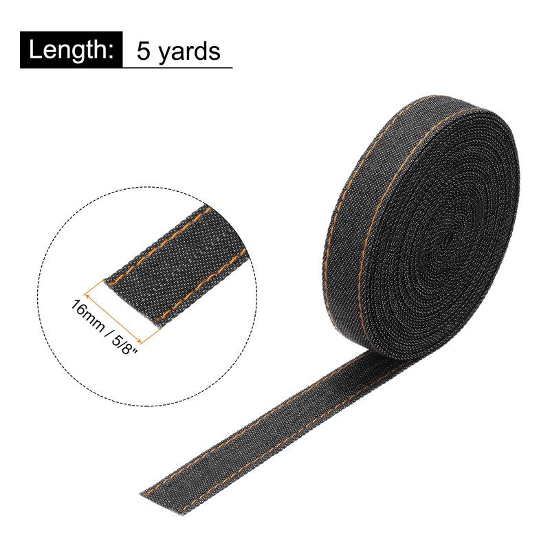 5/8 Inch Denim Fabric Ribbons, 5 Yards Denim Bow Jean Ribbon, Black 16mm gallery