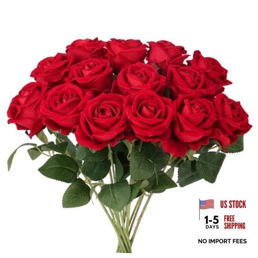 14PCS Roses Artificial Flowers, Fake Roses Bouquet with Long Stems for Red