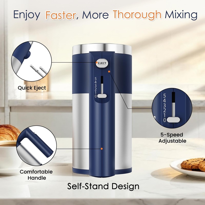 600W Hand Mixer, 5-Speed Hand Held Mixer for Baking, Lightweight Stainless St... gallery