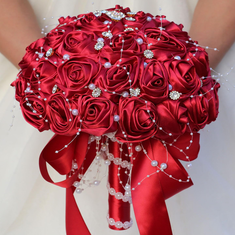 Mhojpik Bridal Wedding Bouquet Round Bling Brooch Bouquet Throw Toss Artificial