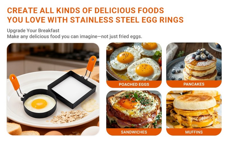 5pcs Egg Rings For Frying Eggs, Stainless Steel Crumpet Ring Mold Griddle gallery