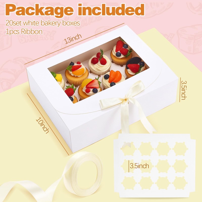 20 Pack Cupcake Boxes Hold 12 Standard Cupcakes, 12 Count Cupcakes Boxes, Foo... gallery
