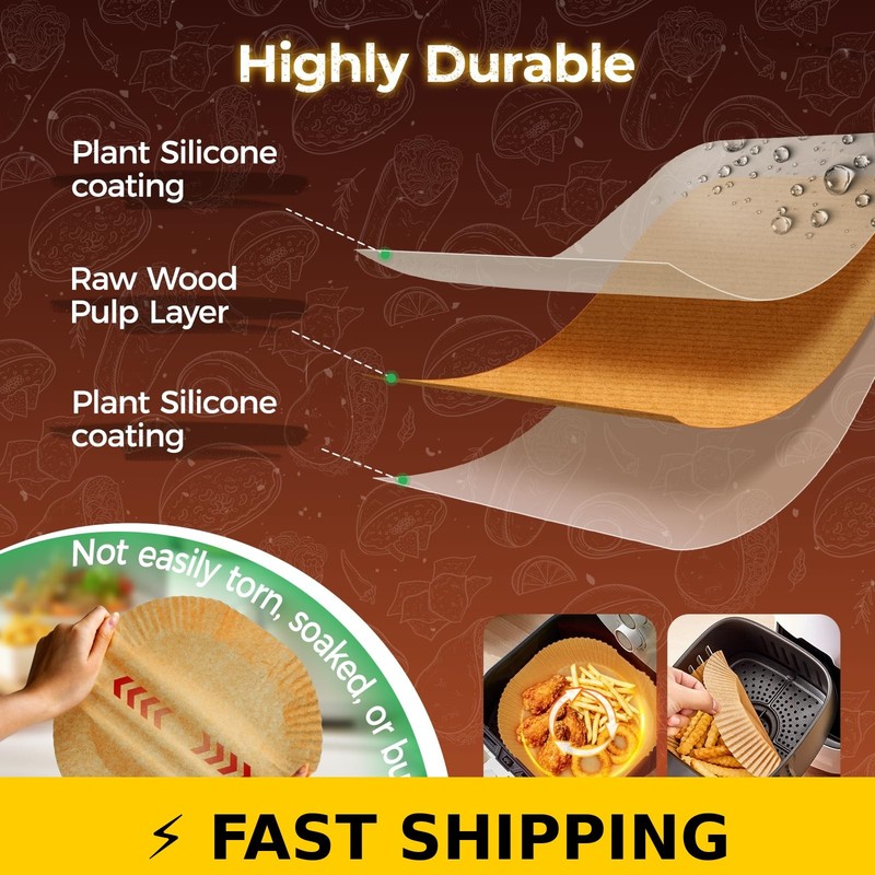 Ctizne Disposable Air Fryer Liners 150Pcs 8" Non-Stick Food Grade gallery
