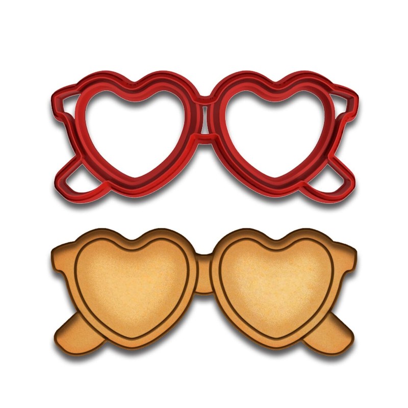 Retro Heart Sunglasses Cookie Cutter & Stamp – 4×1.58″ (Random Color)