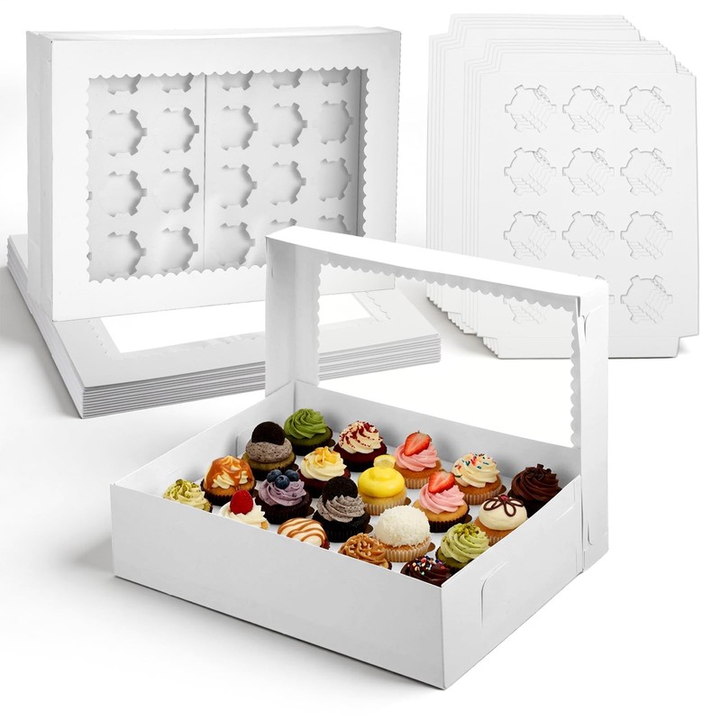 10 Pack Cupcake Boxes with Window and Inserts, 24 Pcs Mini Cupcakes Container…