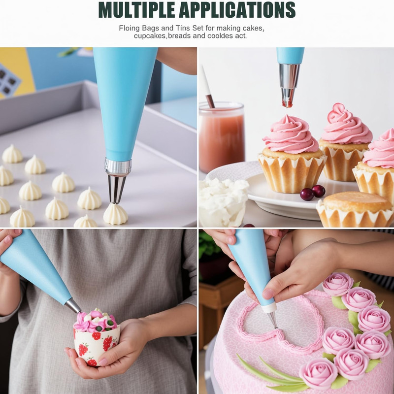 Piping Bags and Tips Set, Reusable Cake Decorating Supplies with 2 Reusable Bags gallery