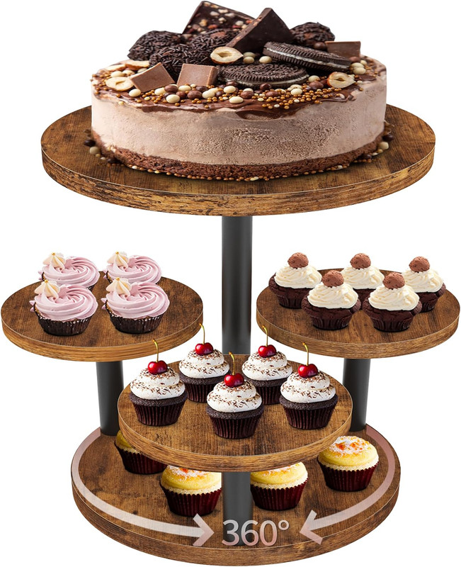 Cupcake Stand, Rotatable Cupcake Stand, Rustic Industrial Wood Cake Stand Cupcak