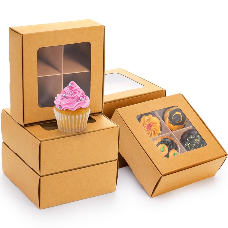 40 Pack Brown Bakery Boxes with Window and Dividers, 6 x 6 Inch Mini Pastry B... gallery