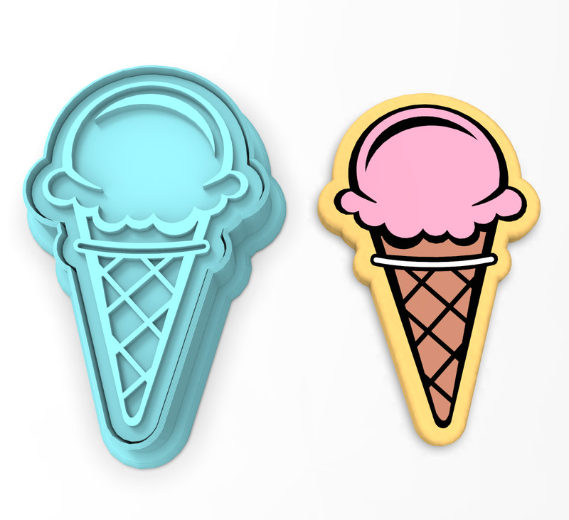 Ice Cream Cone Cookie Cutter & Stamp | Summer Sweet Treat Cold Soft Serve Scoop